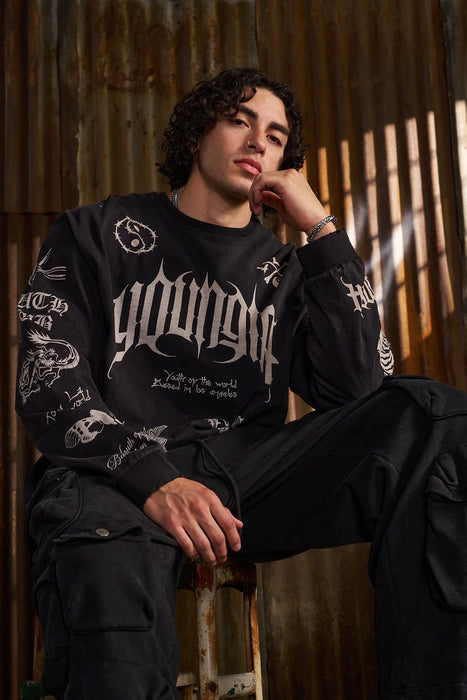 8046 - BMF LONG SLEEVES BLACK WASH
