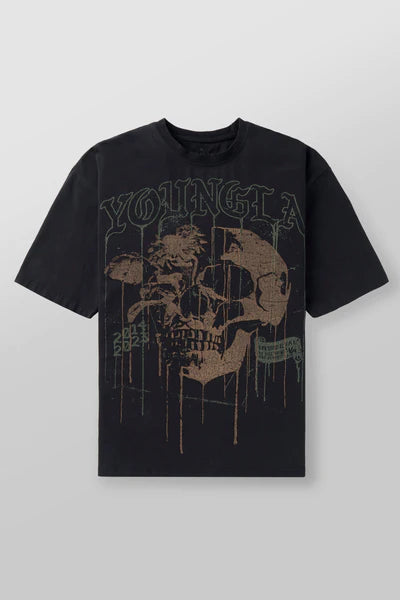 4116 - FLORAL SKULL TEES BLACK