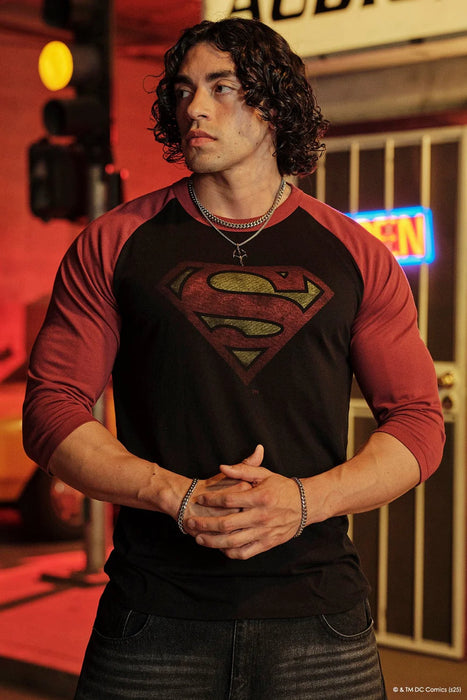8072 - SUPERMAN 3/4 RAGLAN SHIRTS BLACK RED