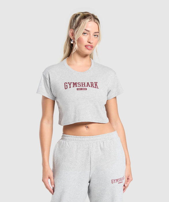 COLLEGIATE LIFESTYLE CROP TOP - LIGHT GREY CORE MARL