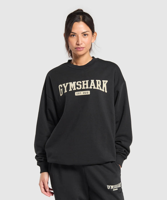 Collegiate Lifestyle Oversized Sweatshirt - Black