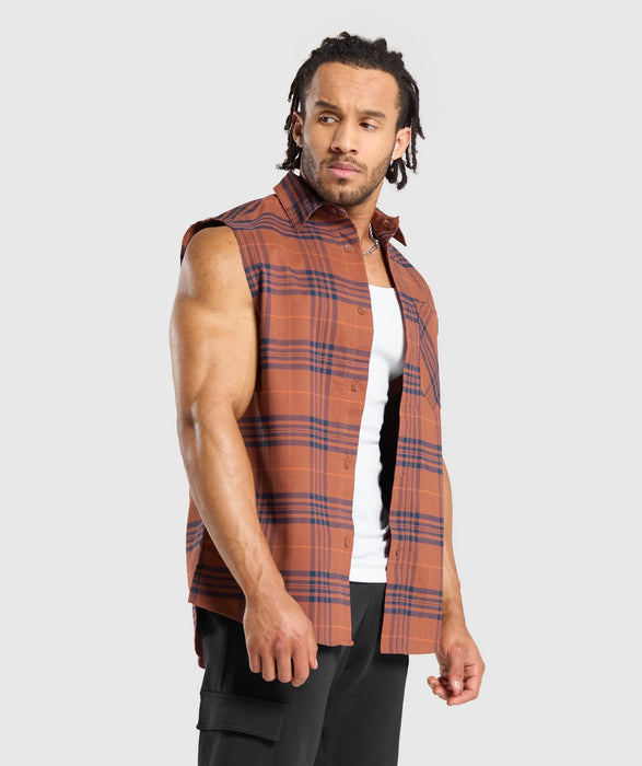 Check Sleeveless Shirt Canyon Brown