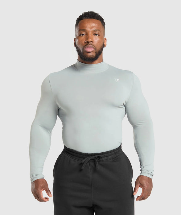Everyday Seamless Mock Long Sleeve T-Shirt - Silver Grey