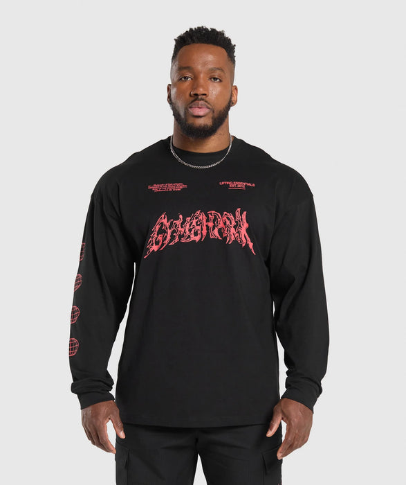 Metal Lifting Graphic Long Sleeve T-Shirt - Black