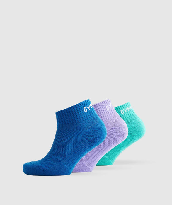 Jacquard Quarter Socks 3Pk - Aqua Blue/Digital Violet/Meridian Blue