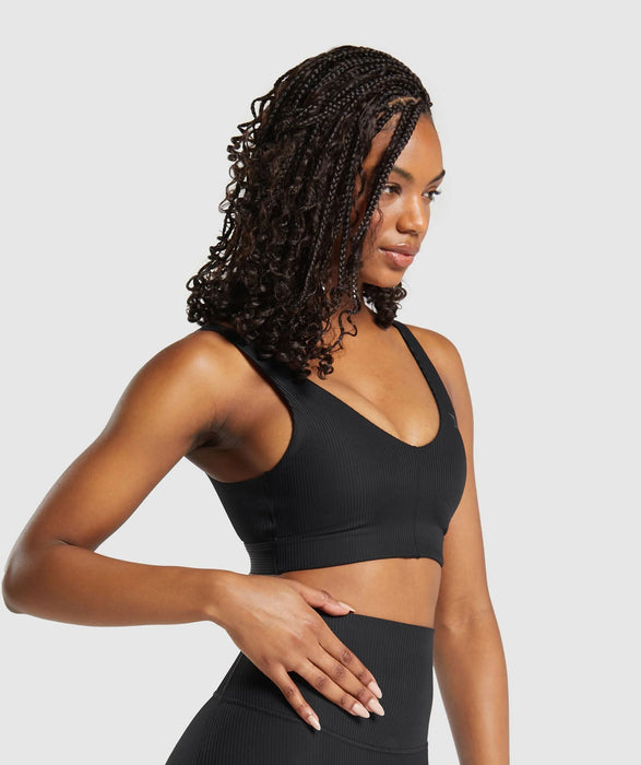 RIBBED SPORTS BRA - Black
