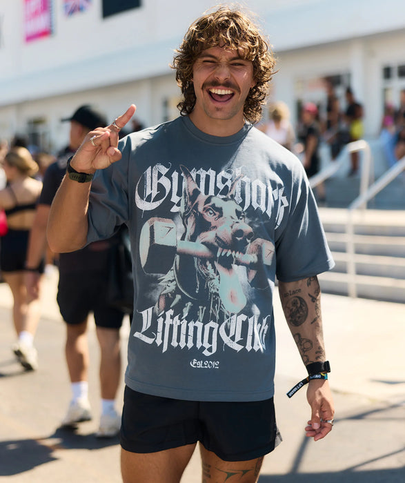 DOBERMAN GRAPHIC T-SHIRT - EXTREME OVERSIZED FIT - IRON BLUE