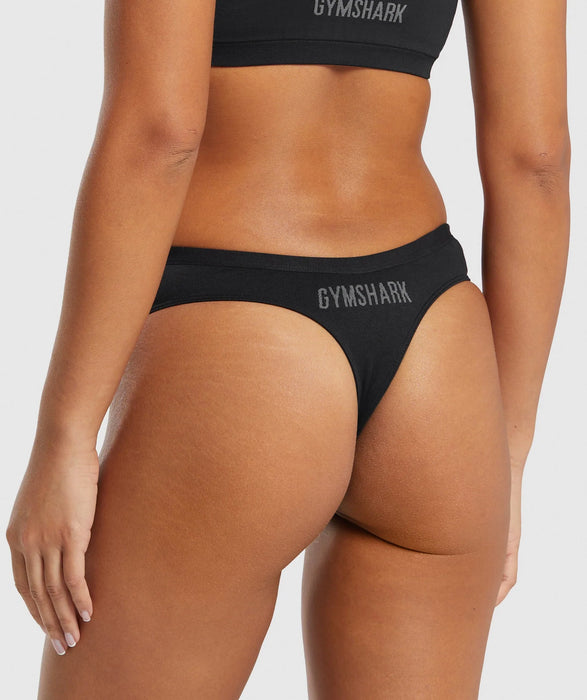 SEAMLESS DIPPED FRONT THONG - BLACK