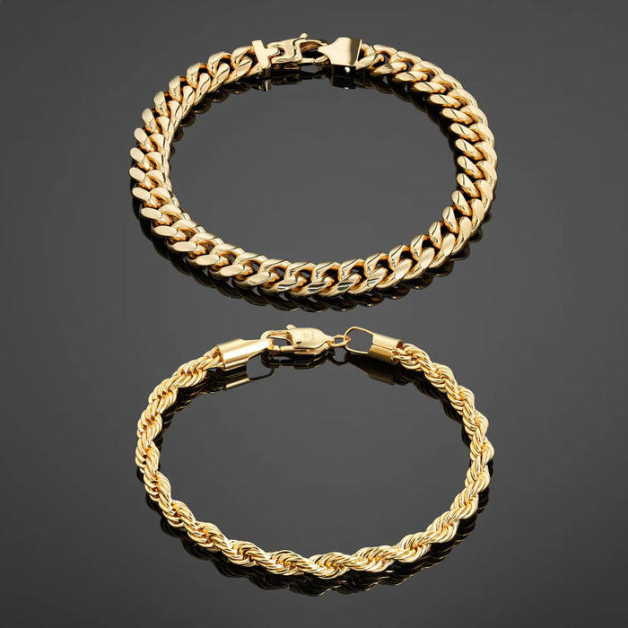 CUBAN 8MM + ROPE 5MM BRACELET STACK - GOLD - RG320 + RG322