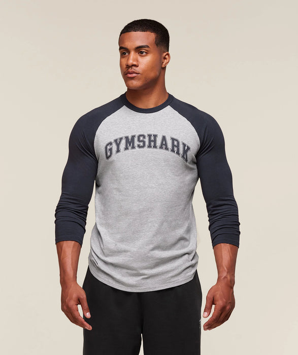 GSLC Raglan 3/4 Sleeve T-Shirt - Light Grey Core Marl/Heavy Blue