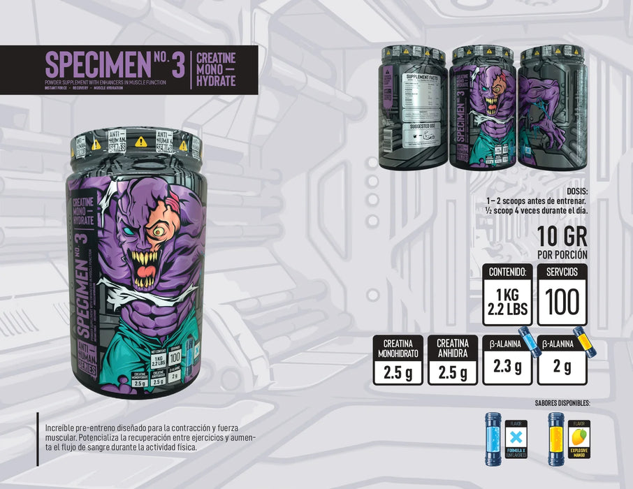 CREATINE MONOHYDRATE SPECIMEN No. 03 ANTI-HUMAN 100 SERVIDAS 1KG. (2.2 LBS)