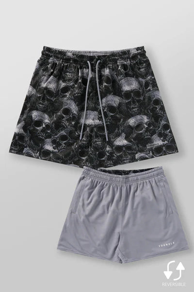 1111 - SKULLS & ROSES REVERSIBLE SHORTS BLACK SKULL