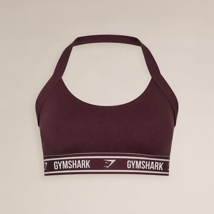 Gymshark Light Support Halter Neck Logo Sports Bra- Cherry Purple