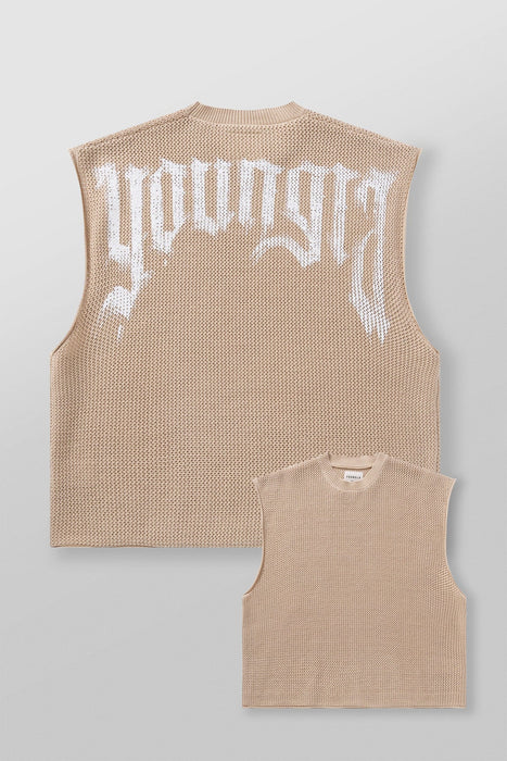 3012 - DROP SHOULDER KNIT CUT-OFF TAN