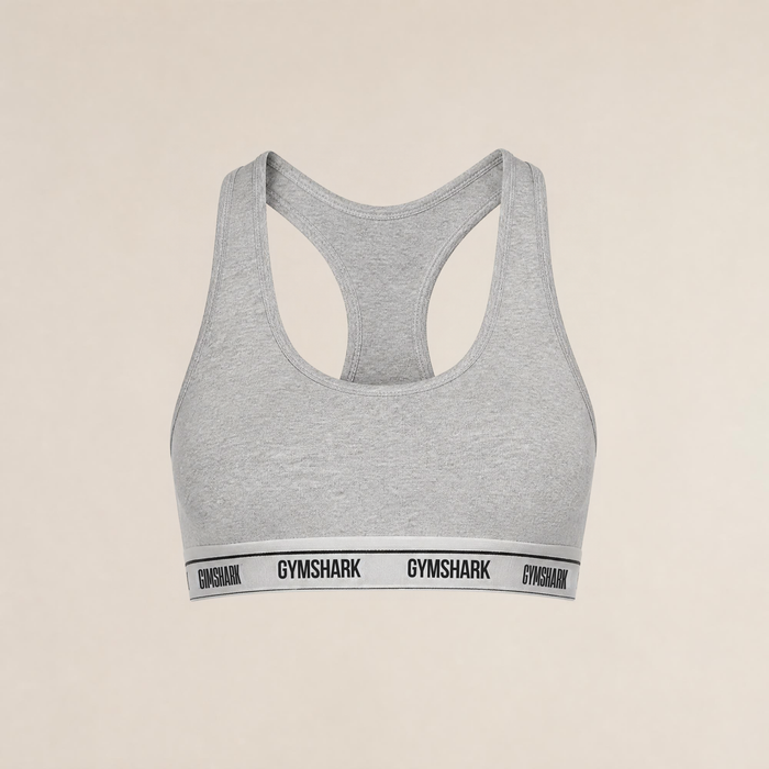 Gymshark Elastic Branded Racerback Cotton Bralette - Light Grey Core Marl