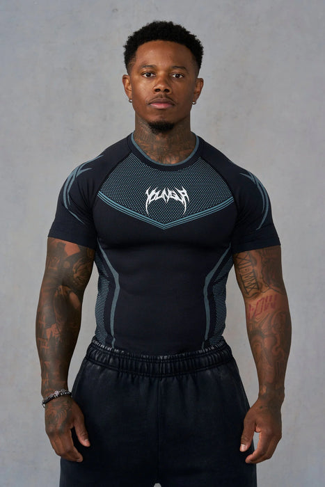 4065 WARRIOR X COMPRESSION TEES BLACK/BLUE