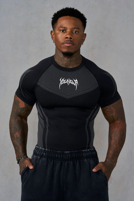4065 - WARRIOR X COMPRESSION TEES - BLACK/GREY