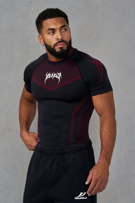 4065 - WARRIOR X COMPRESSION TEES - BLACK/RED