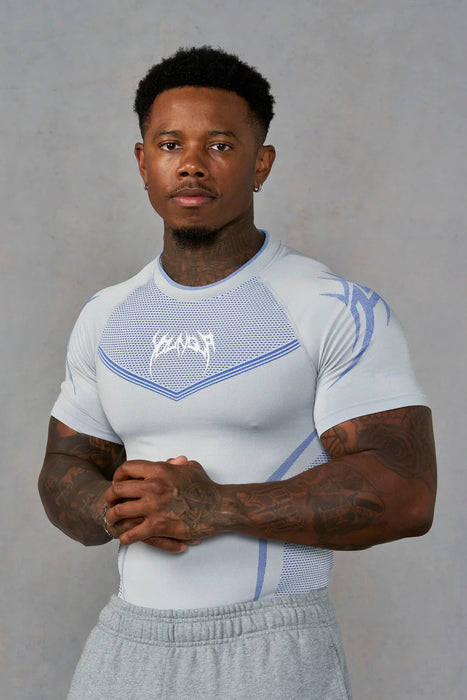 4065 WARRIOR X COMPRESSION TEES GREY/BLUE