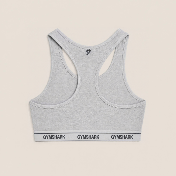 Gymshark Elastic Branded Racerback Cotton Bralette - Light Grey Core Marl