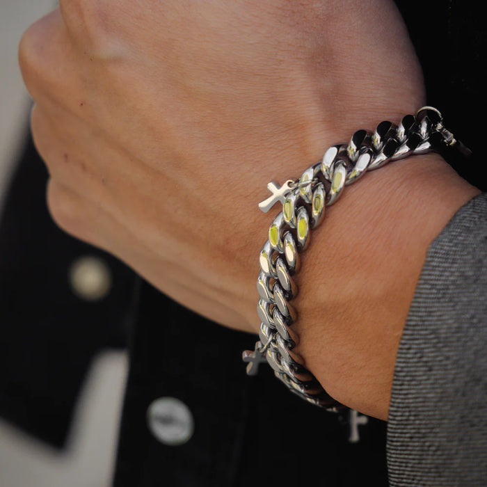 CROSSED CUBAN BRACELET - SILVER RG3017 8"