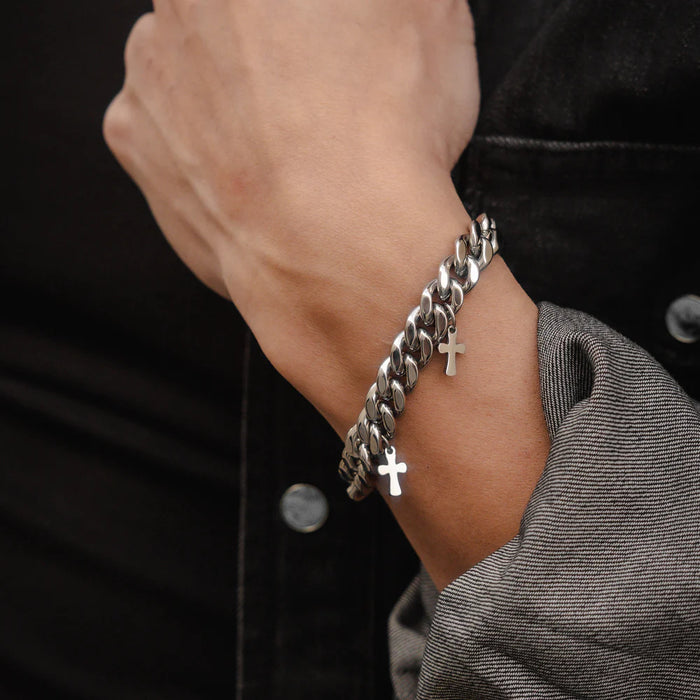 CROSSED CUBAN BRACELET - SILVER RG3017 8"