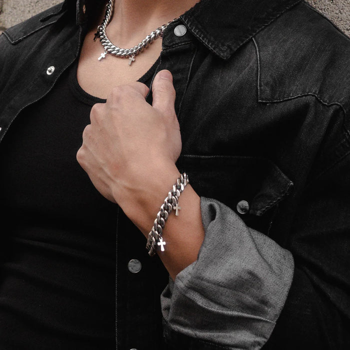 CROSSED CUBAN BRACELET - SILVER RG3017 8"