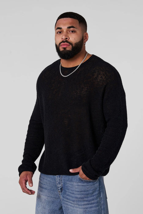8015 - After Dark Crochet Longsleeve - BLACK