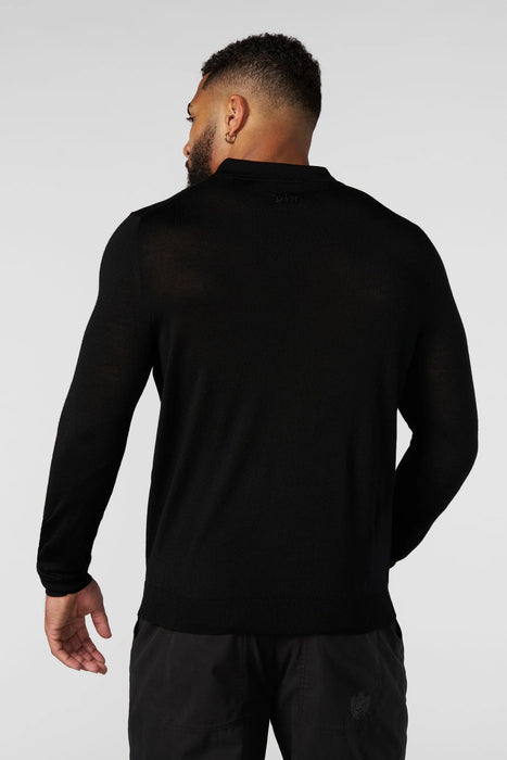 8018 - Monaco Wool Longsleeve Polo Black