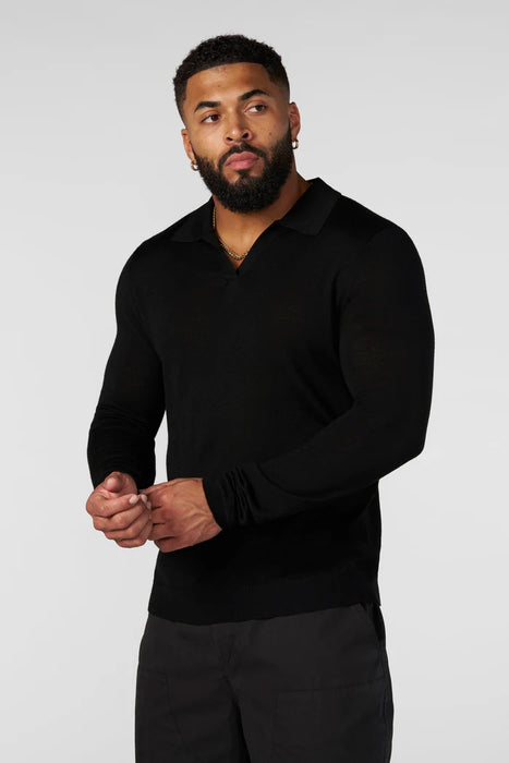 8018 - Monaco Wool Longsleeve Polo Black