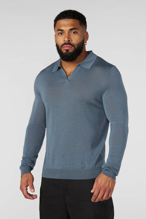 8018 - Monaco Wool Longsleeve Polo Slate Blue
