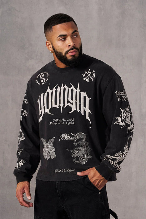 8046 - BMF LONG SLEEVES BLACK WASH