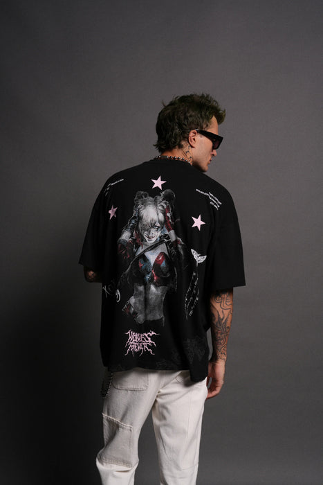 Darc Harley Quinn "Side By Side" Series Premium Oversized Tee - BLACK