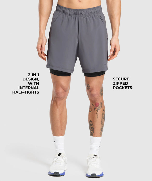 Sport 7" 2 in 1 Shorts - Dark Grey/Black