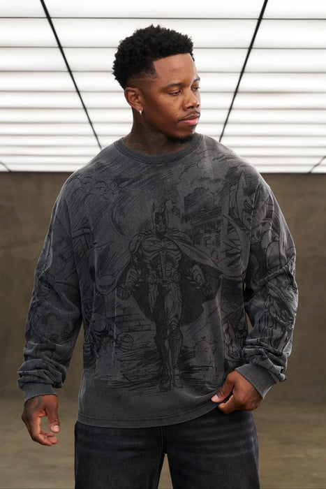 8002 - BATMAN COMIC LONGSLEEVES - GREY WASH