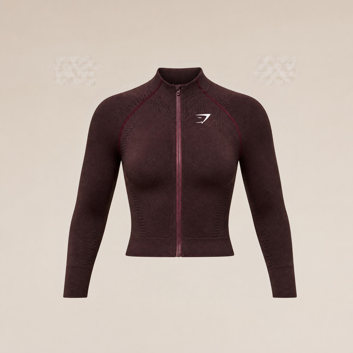 Gymshark Vital Seamless Midi Zip 2.0 Pullover - Rich Maroon/Marl