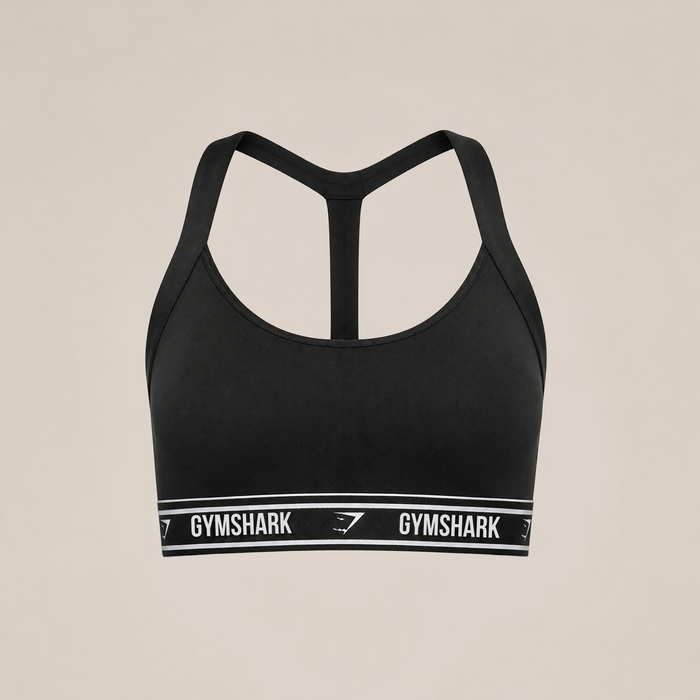Gymshark Light Support Halter Neck Logo Sports Bra- Black