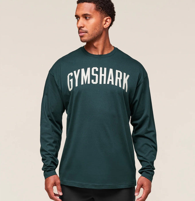 Gymshark Worn Graphic Long Sleeve T-Shirt - Deep Petrol Blue
