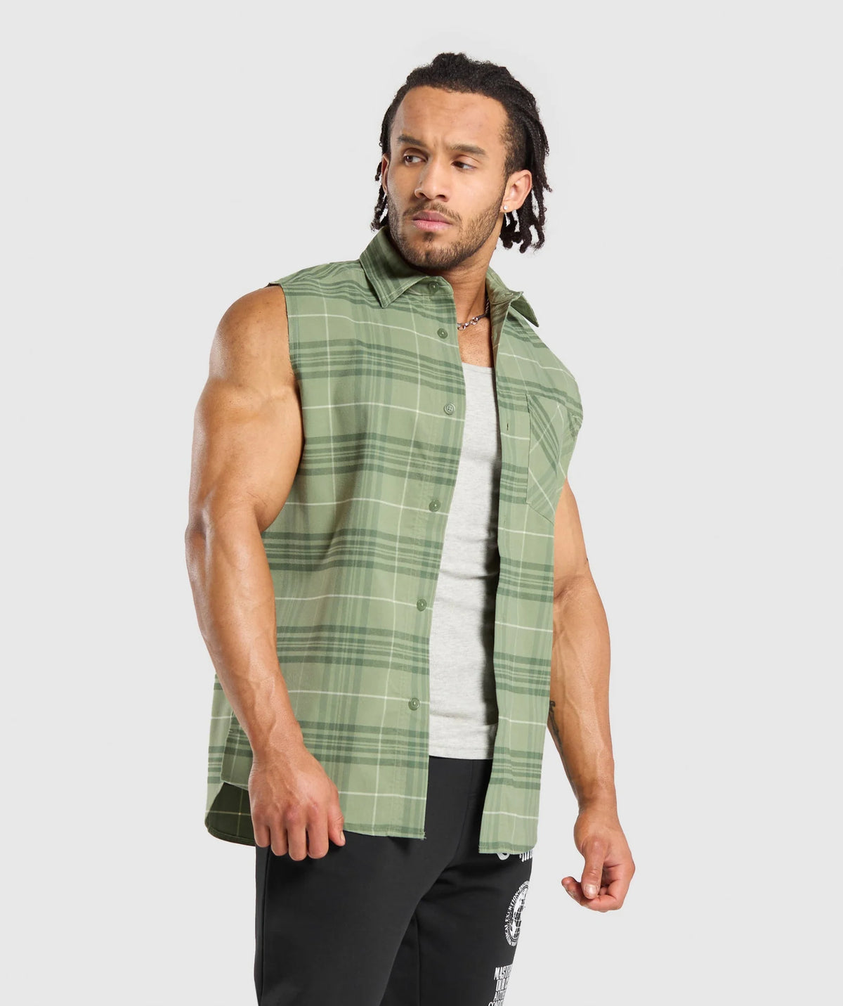 Sage Green Sleeveless Jacket Shirt main image 1