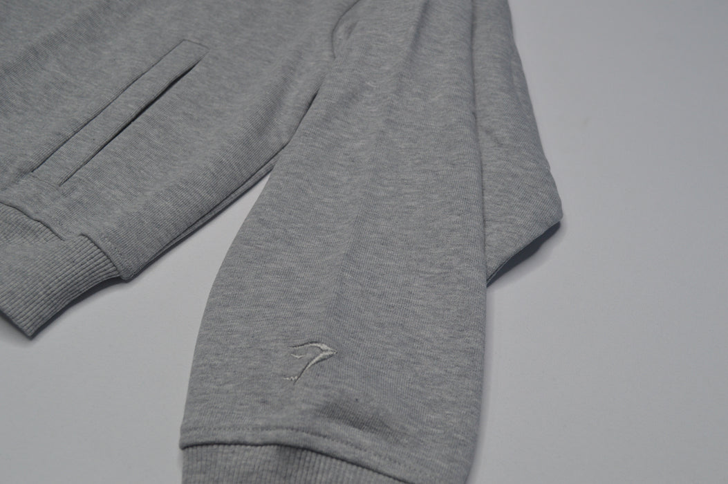 Script Embroidery Oversized Zip Through - Light Grey Core Marl