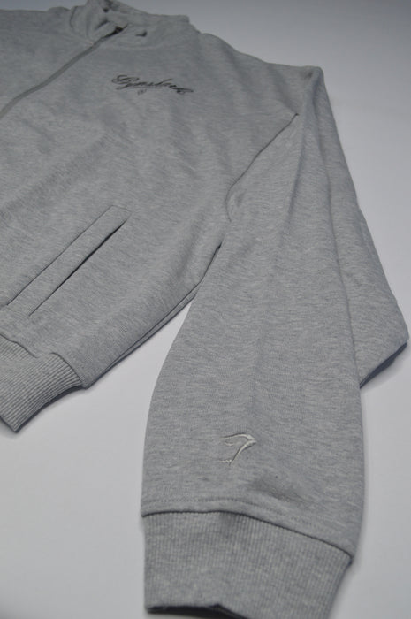 Script Embroidery Oversized Zip Through - Light Grey Core Marl