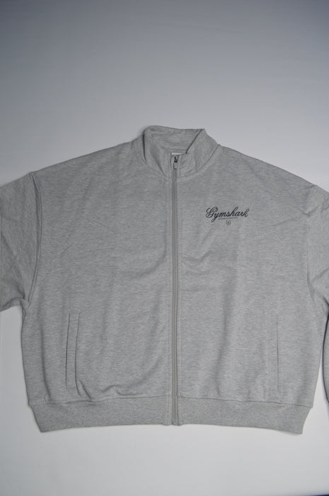 Script Embroidery Oversized Zip Through - Light Grey Core Marl