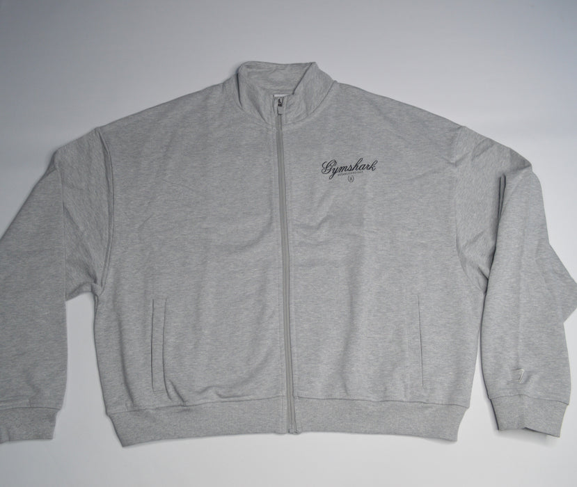 Script Embroidery Oversized Zip Through - Light Grey Core Marl