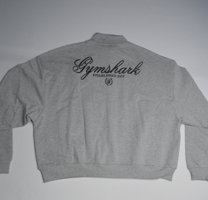 Script Embroidery Oversized Zip Through - Light Grey Core Marl