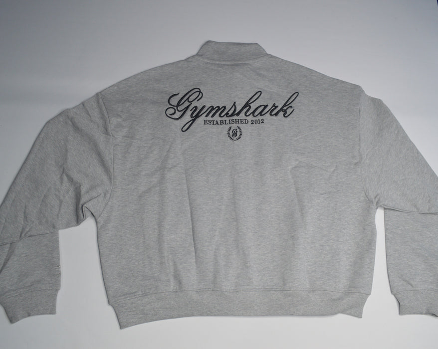 Script Embroidery Oversized Zip Through - Light Grey Core Marl