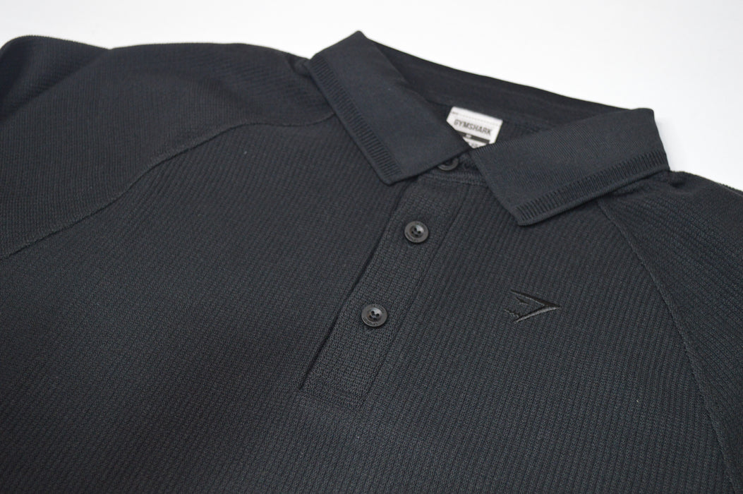 Long Sleeve Waffle Polo Shirt Black