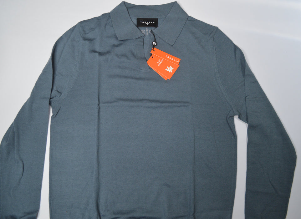 8018 - Monaco Wool Longsleeve Polo Slate Blue