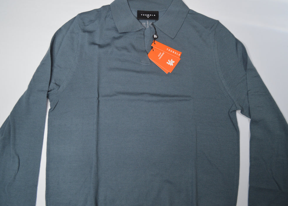 8018 - Monaco Wool Longsleeve Polo Slate Blue