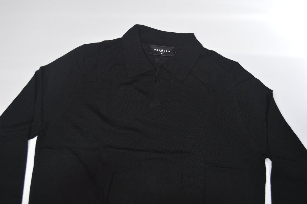 8018 - Monaco Wool Longsleeve Polo Black