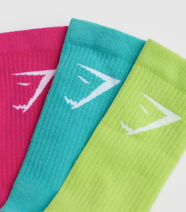 CREW SOCKS 3PK Citrus Green/Capri Blue/Bold Magenta